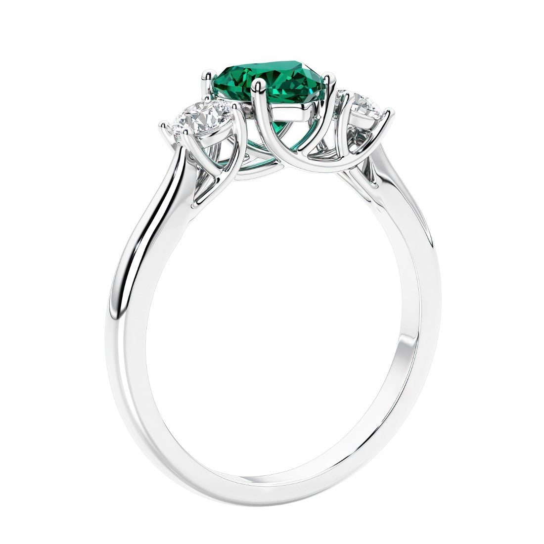 3 stone diamond engagement ring with Heart shaped center in white gold.