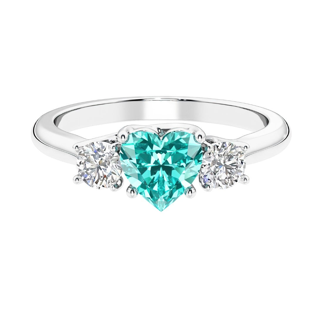 3 stone Heart diamond ring set in a delicate band.