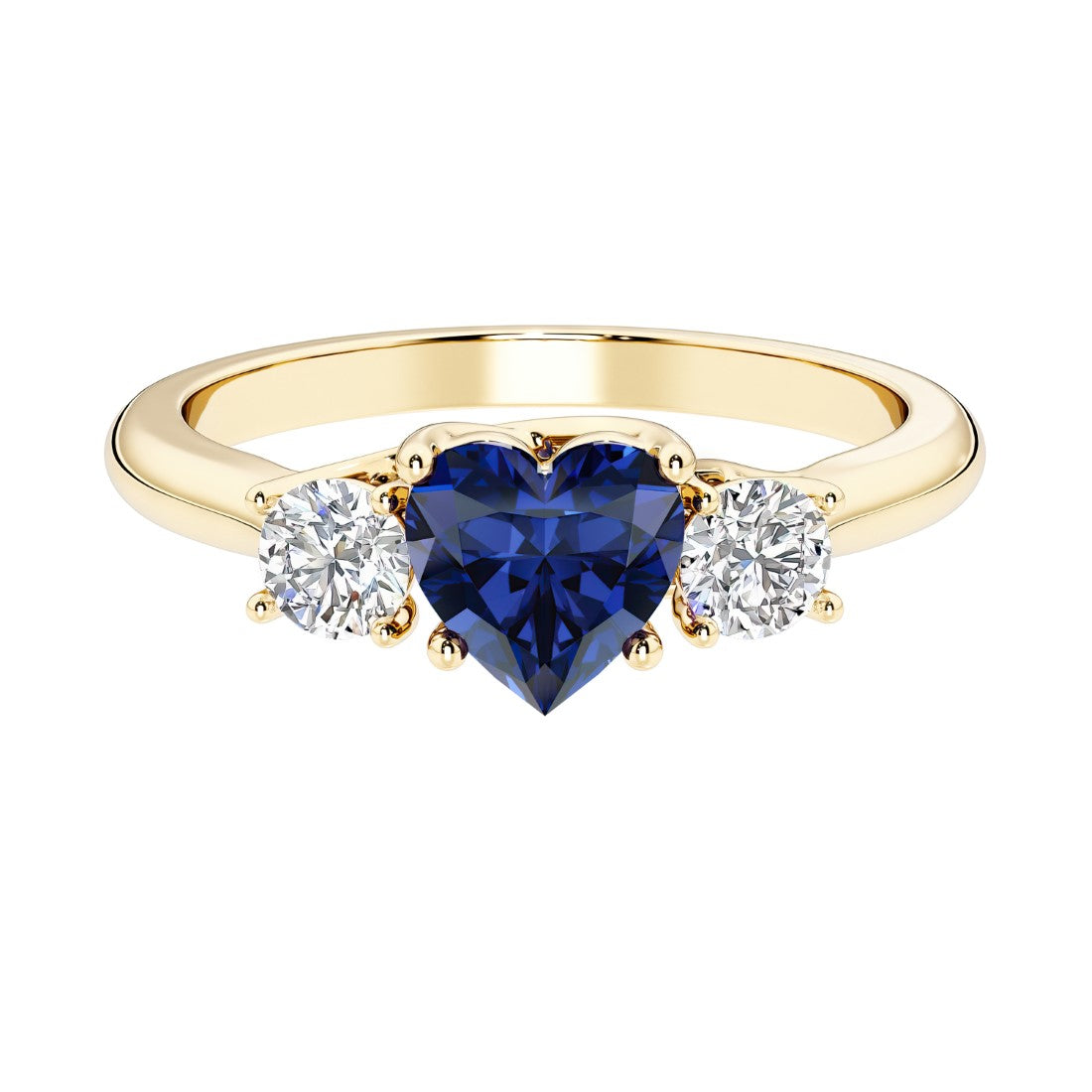 Heart shaped 3 stone engagement ring with elegant diamond side stones.