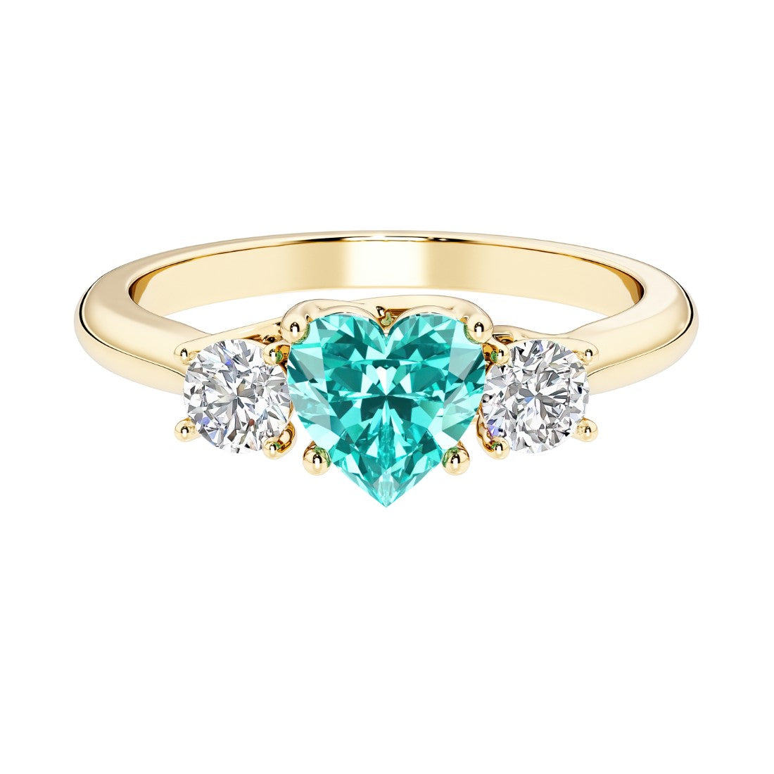 Heart shaped 3 stone engagement ring with elegant diamond side stones.