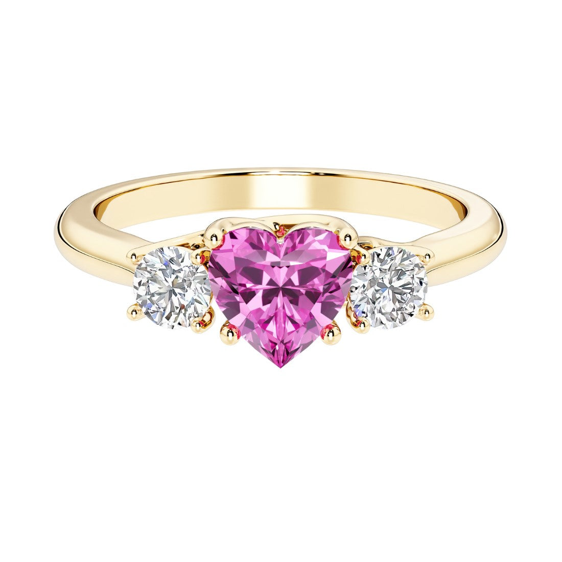 Heart shaped 3 stone engagement ring with elegant diamond side stones.