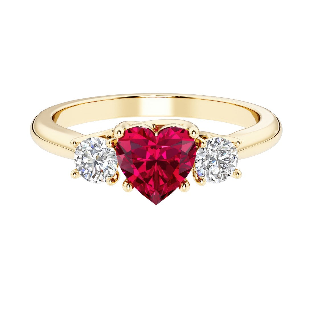 Heart shaped 3 stone engagement ring with elegant diamond side stones.