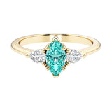 Marquise cut 3 stone engagement ring with elegant taper.