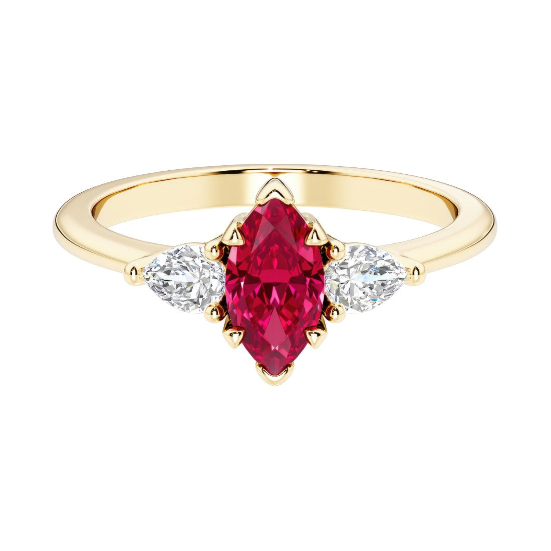 Marquise cut 3 stone engagement ring with elegant taper.