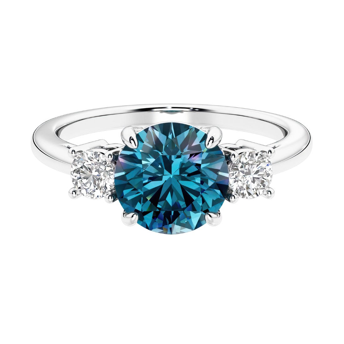 Timeless three stone round diamond engagement ring.