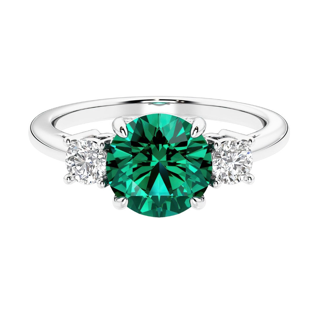 Timeless three stone round diamond engagement ring.