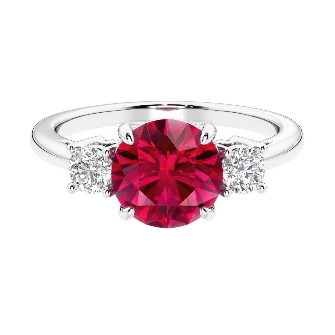 Timeless three stone round diamond engagement ring.