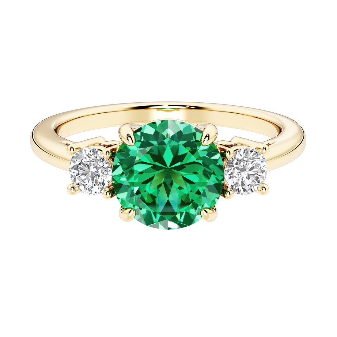 Three stone round engagement ring with brilliant cut diamonds.