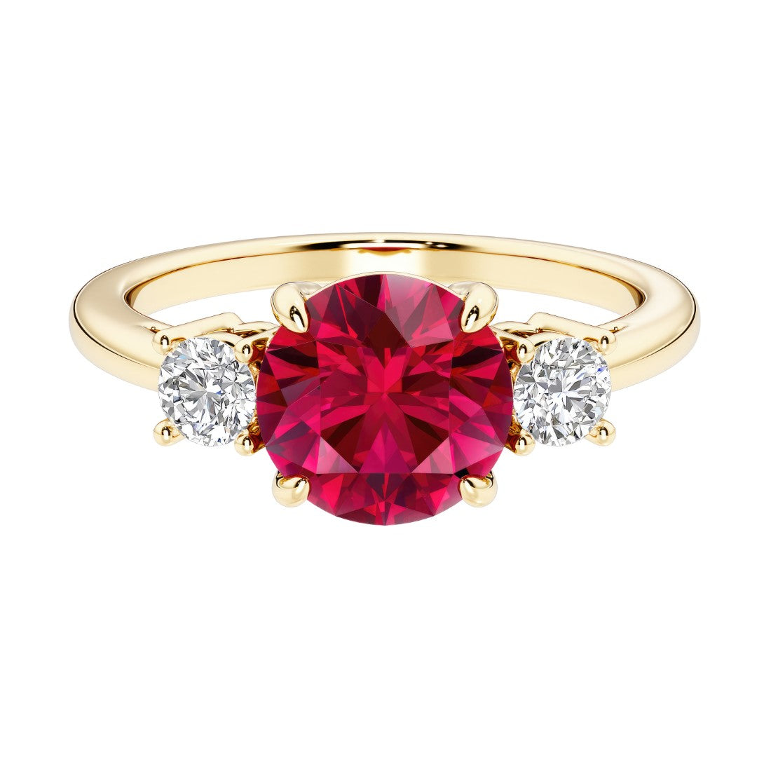 Three stone round engagement ring with brilliant cut diamonds.