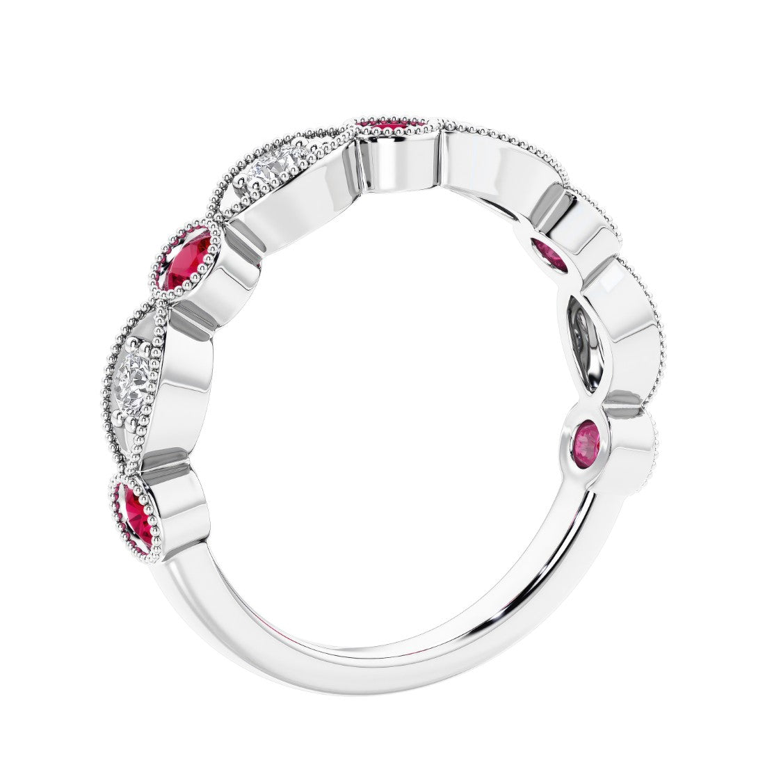 Half eternity gemstone and diamond ring with 9 marquise stones—perfect for a wedding anniversary.