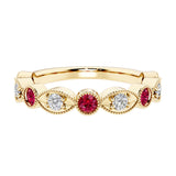 9 stone alternating marquise ruby and diamond ring in 14K gold, a unique gemstone anniversary band for her.
