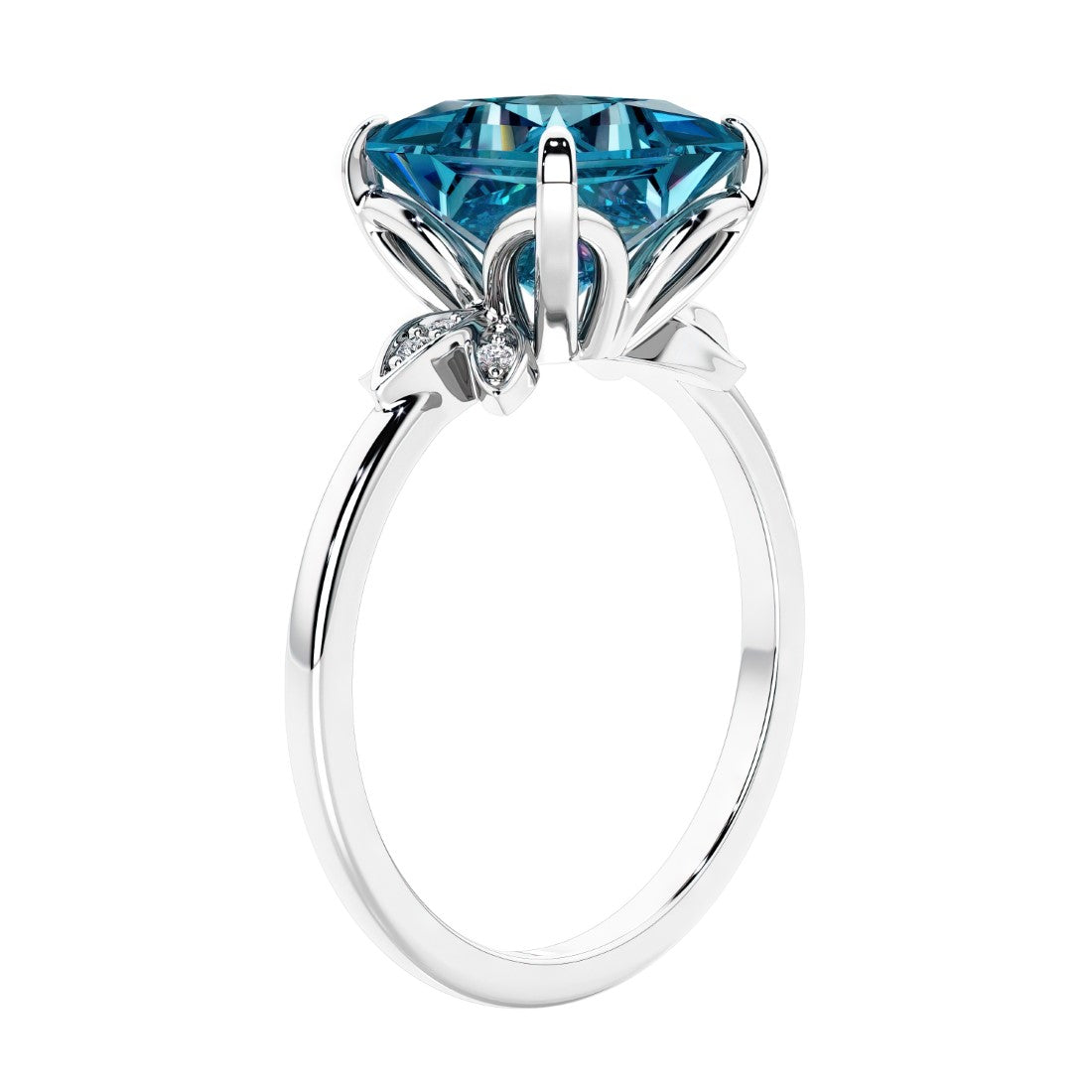 Women's unique ring with lab created Alexandrite and sparkling round diamonds in a vintage-inspired cluster side stone style.