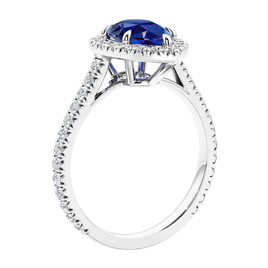 Gold french pave ring with Blue Sapphire.
