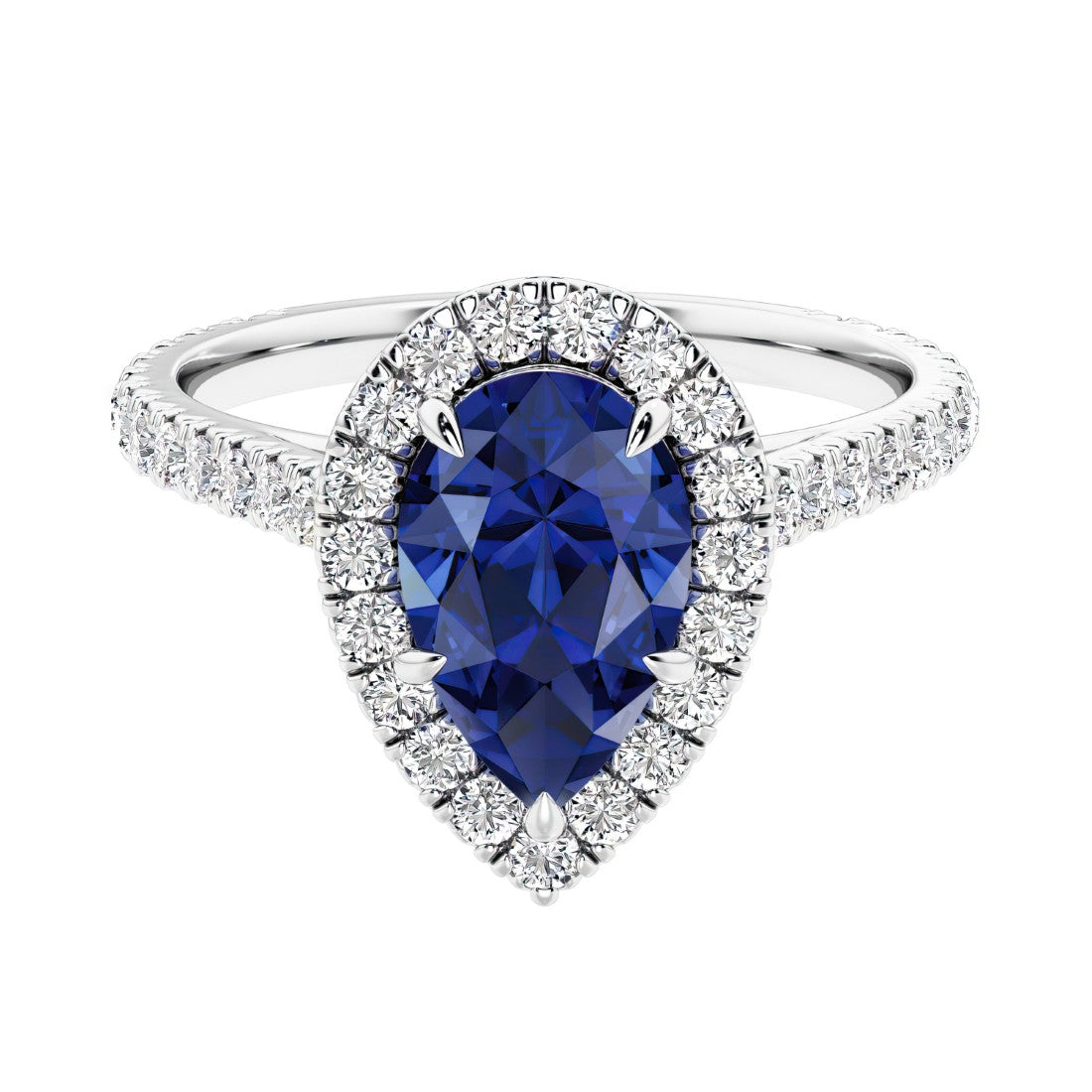 Halo ring with diamond french pave band.