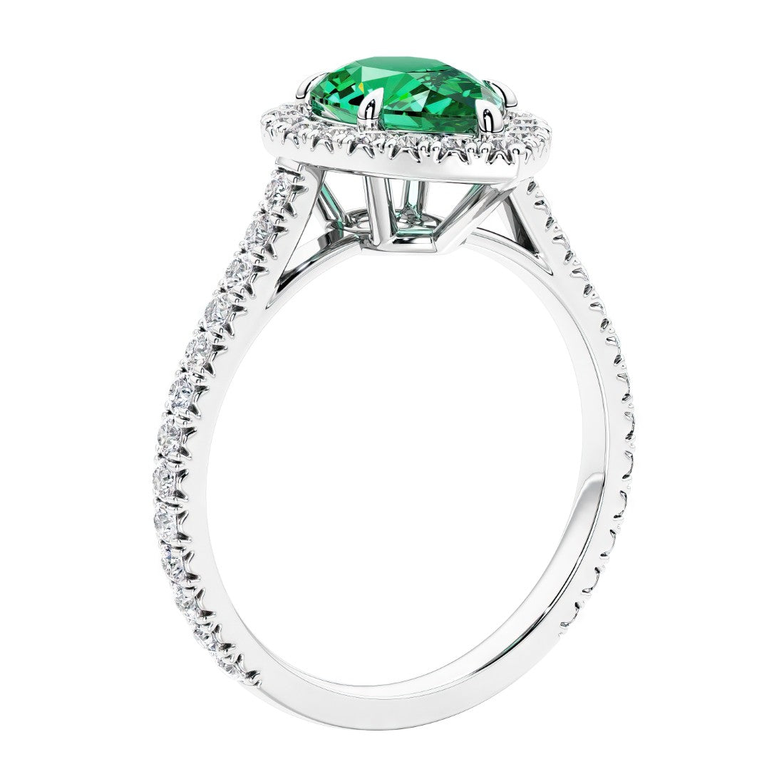 Gold french pave ring with Colombian Emerald.