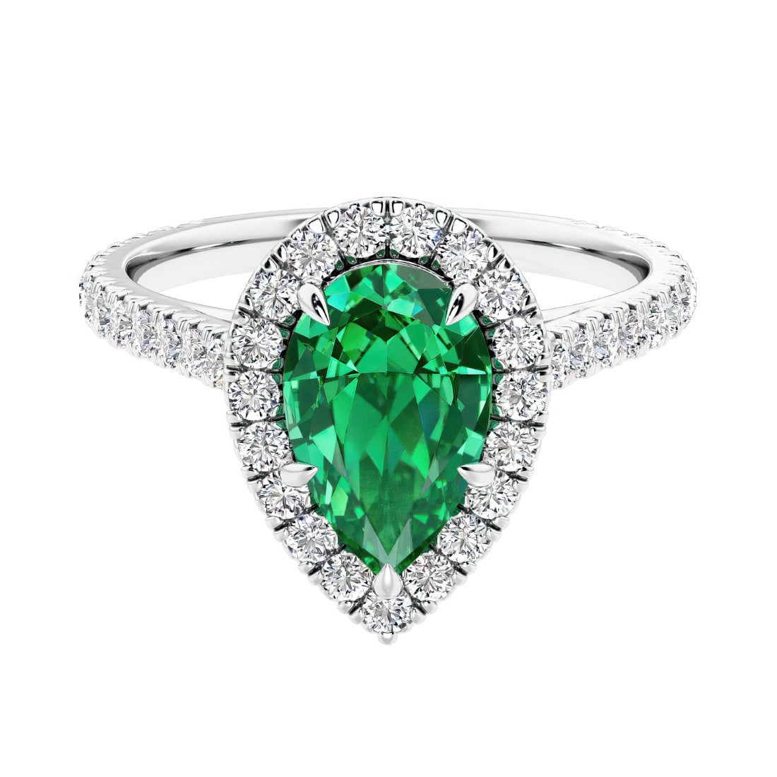 Halo ring with diamond french pave band.
