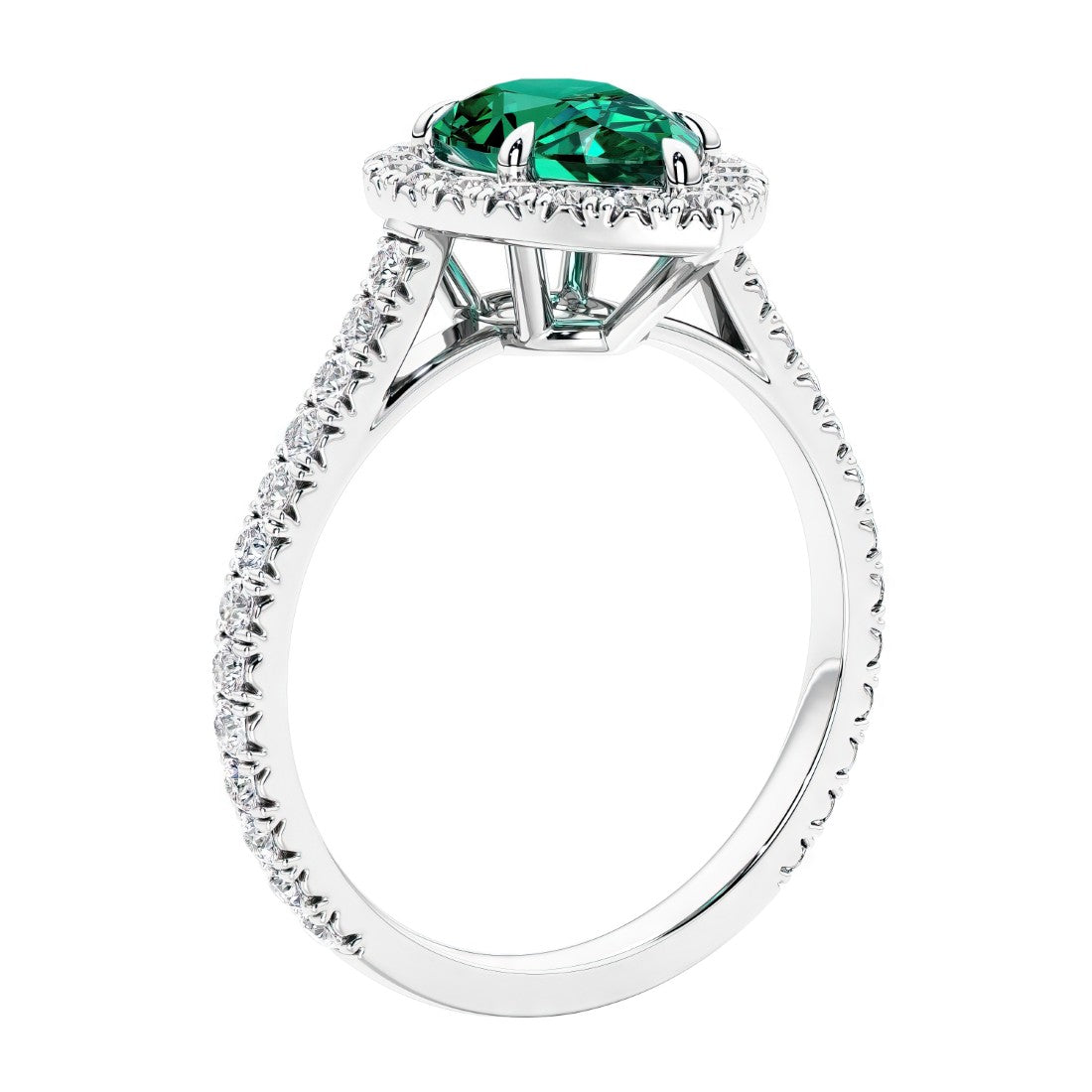 Gold french pave ring with Emerald.