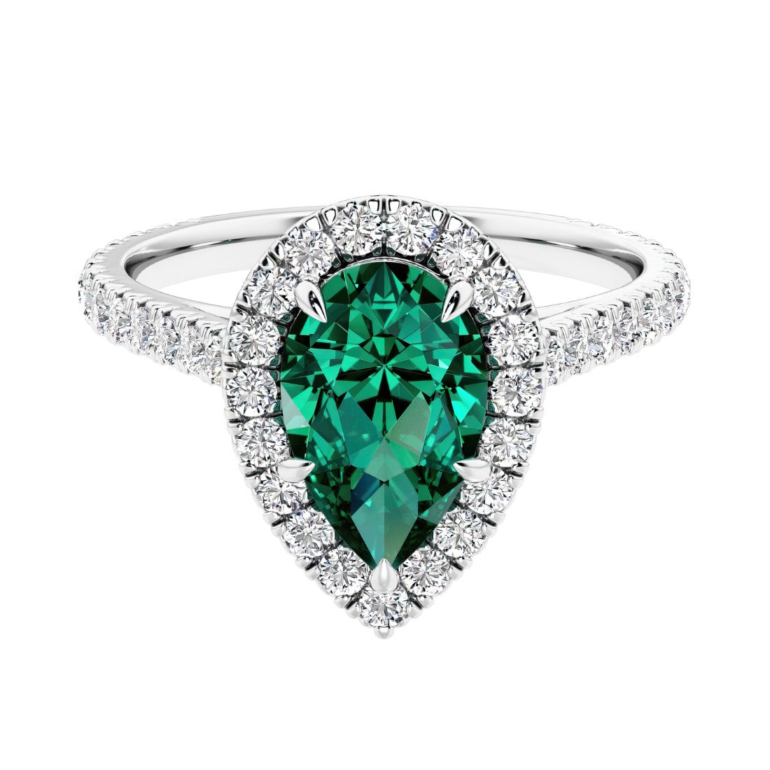 Halo ring with diamond french pave band.
