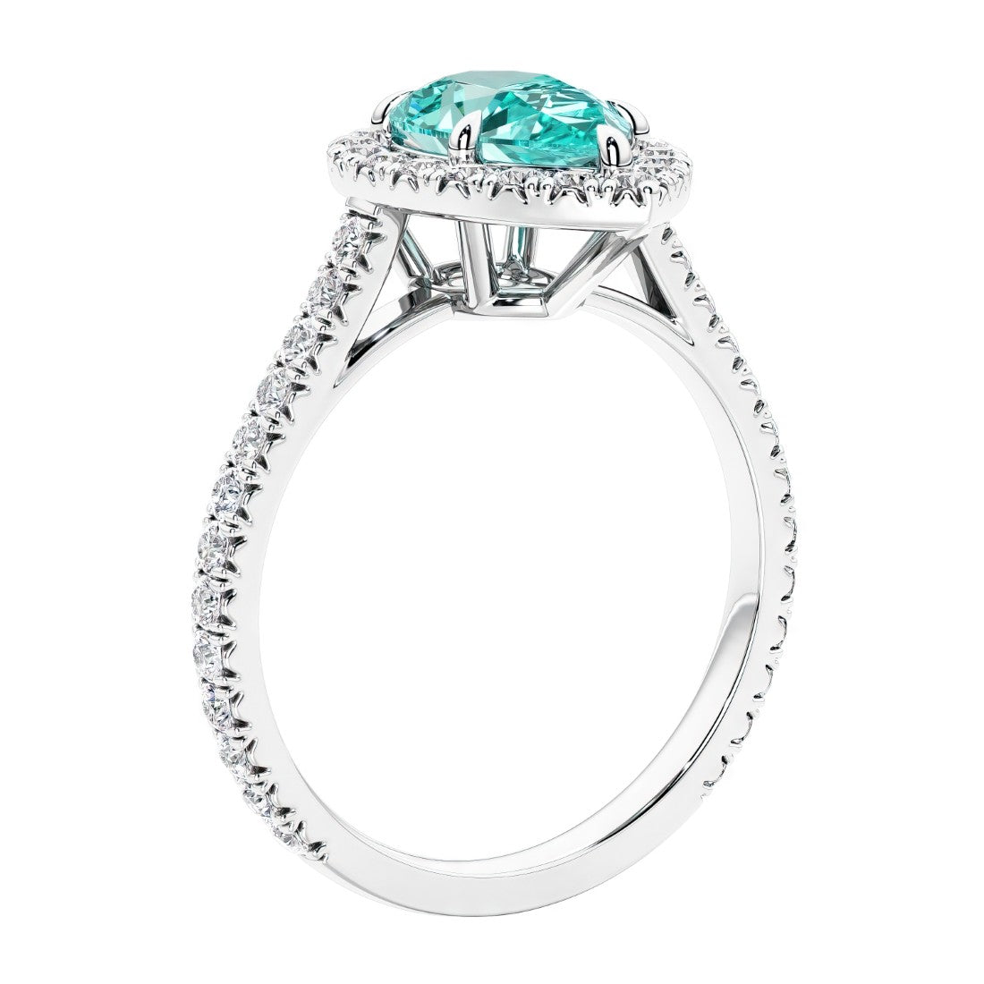 Gold french pave ring with Paraiba Tourmaline.