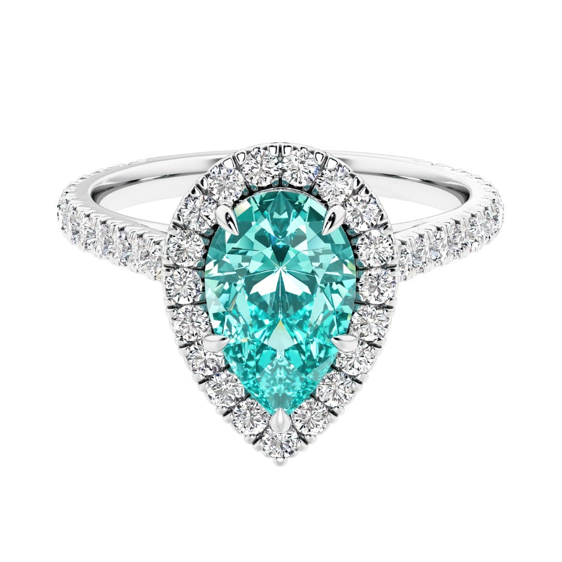Halo ring with diamond french pave band.