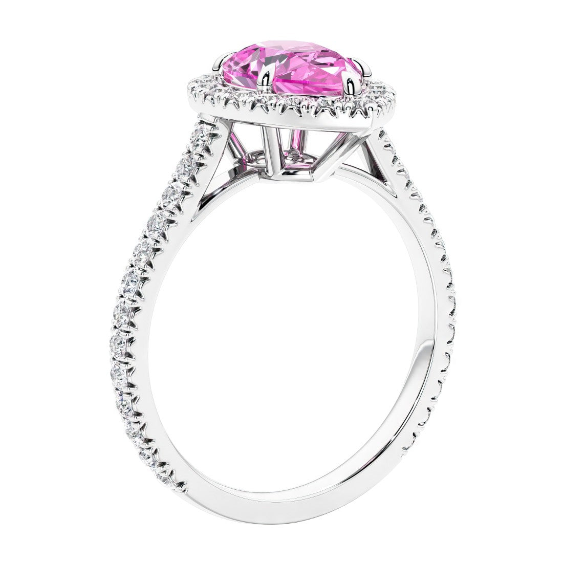 Gold french pave ring with Pink Sapphire.