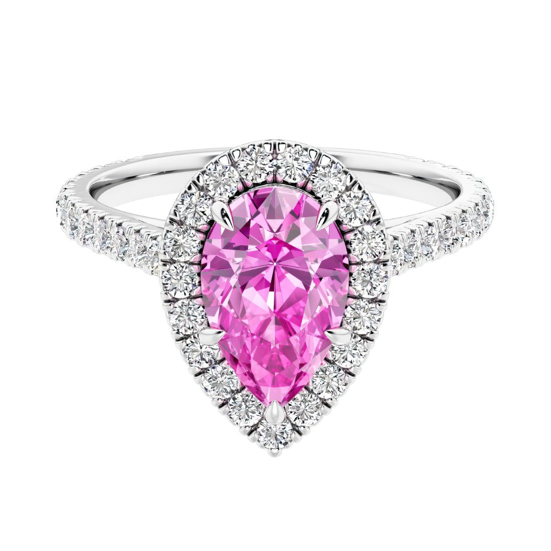 Halo ring with diamond french pave band.