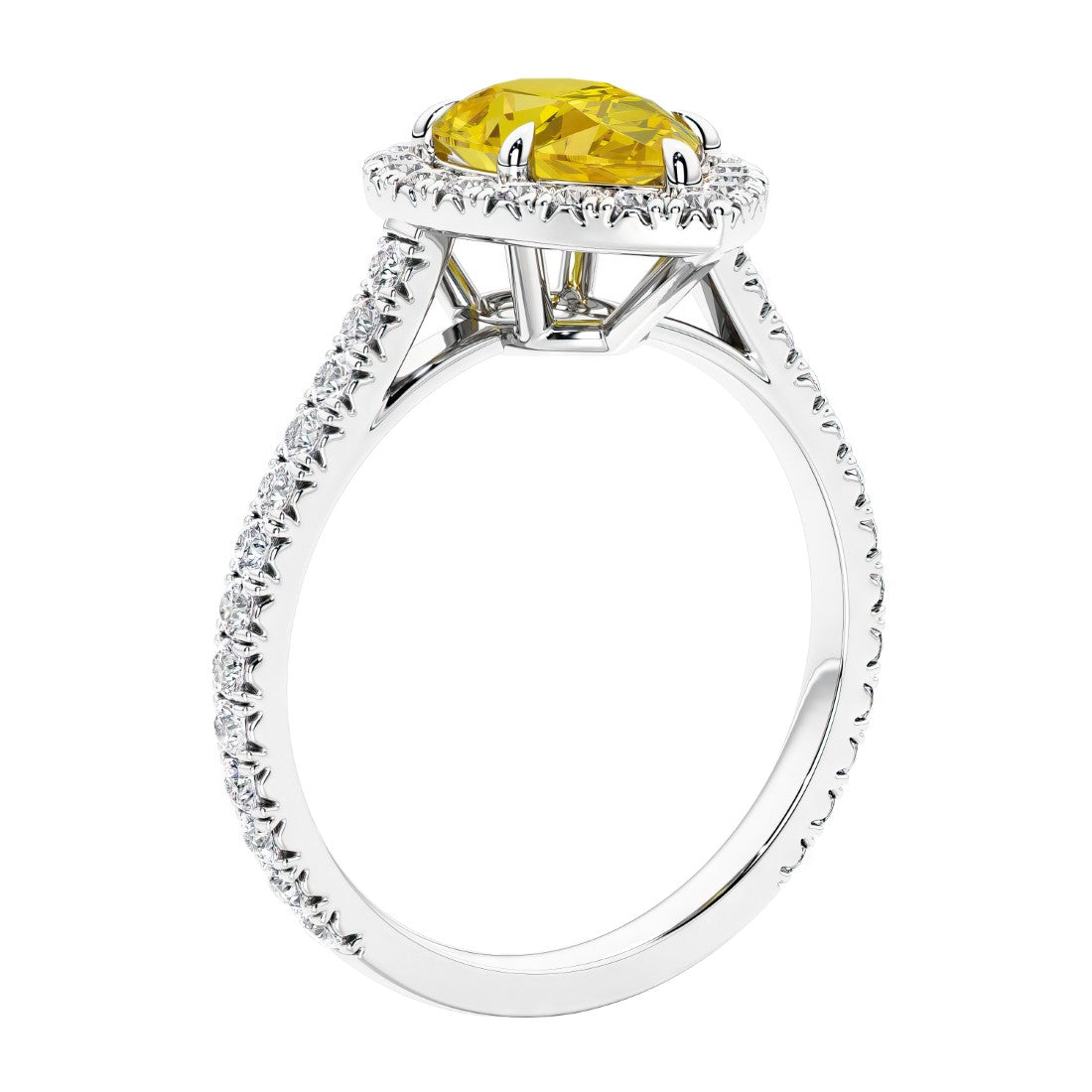 Gold french pave ring with Yellow Sapphire.