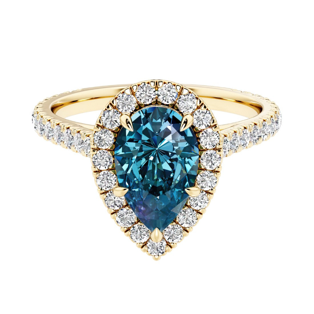 Pear shaped Alexandrite and french pave diamond ring.