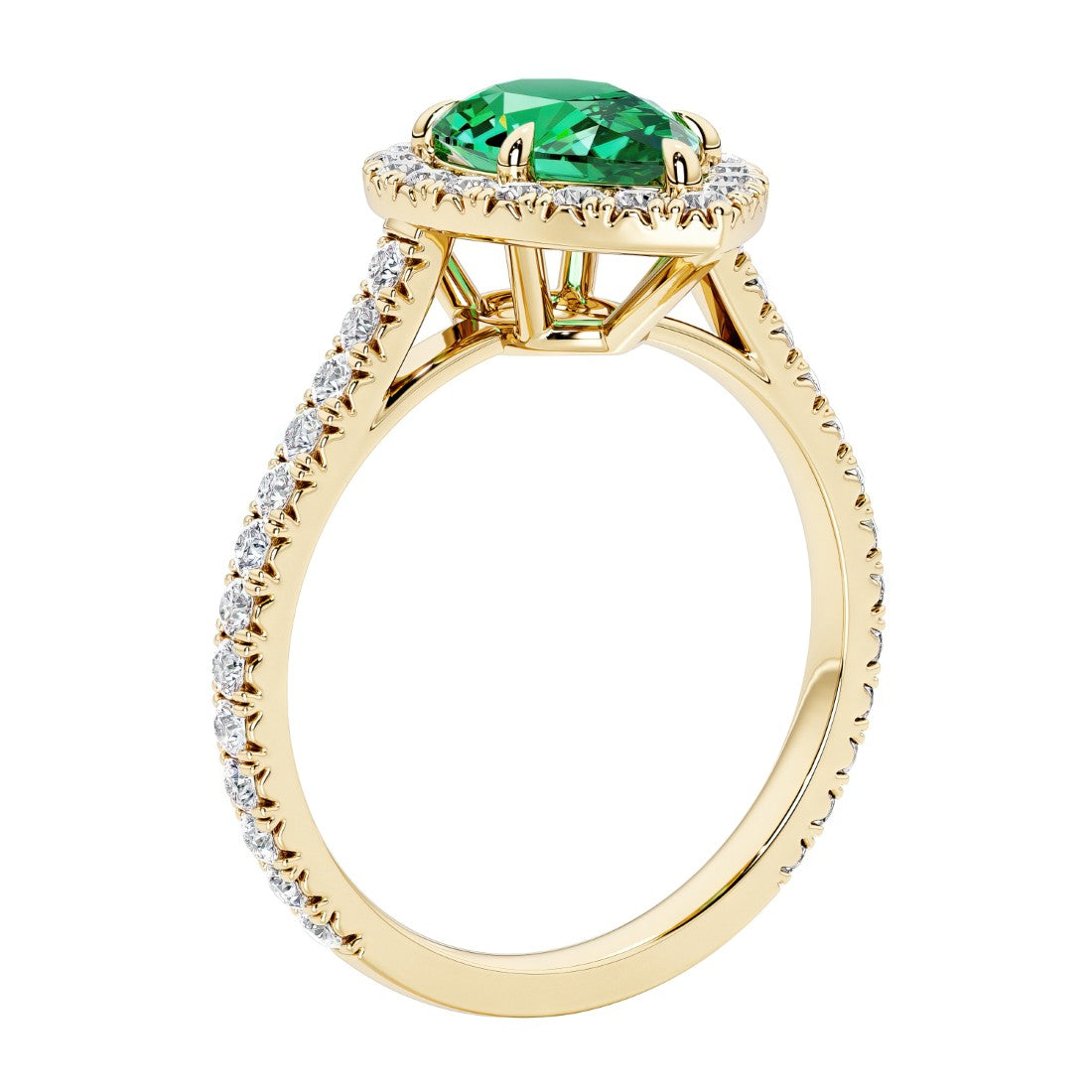 Beautiful Colombian Emerald french pave diamond engagement ring with classic styling.