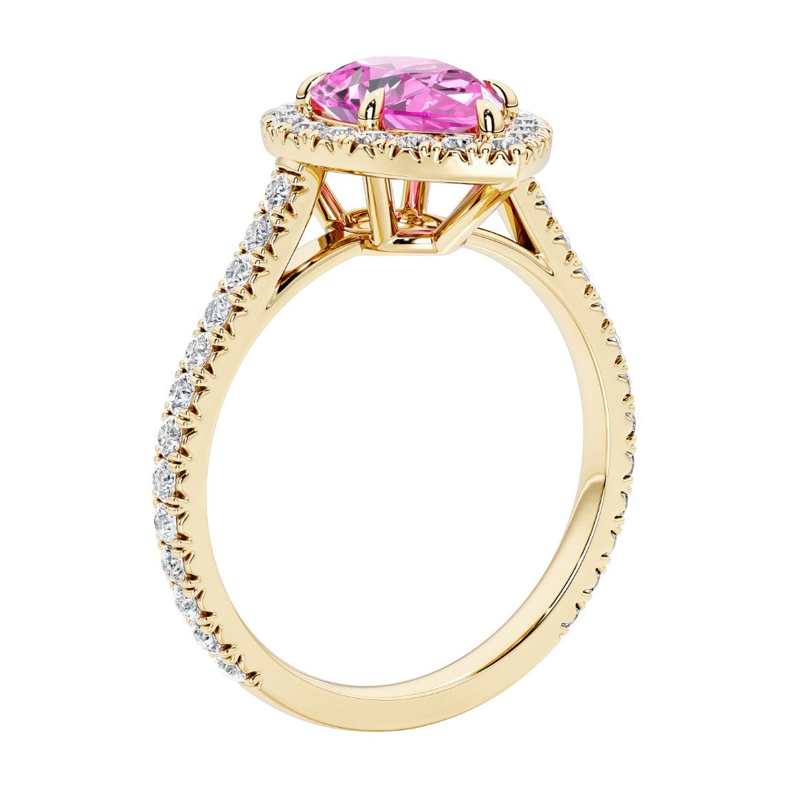Beautiful Pink Sapphire french pave diamond engagement ring with classic styling.