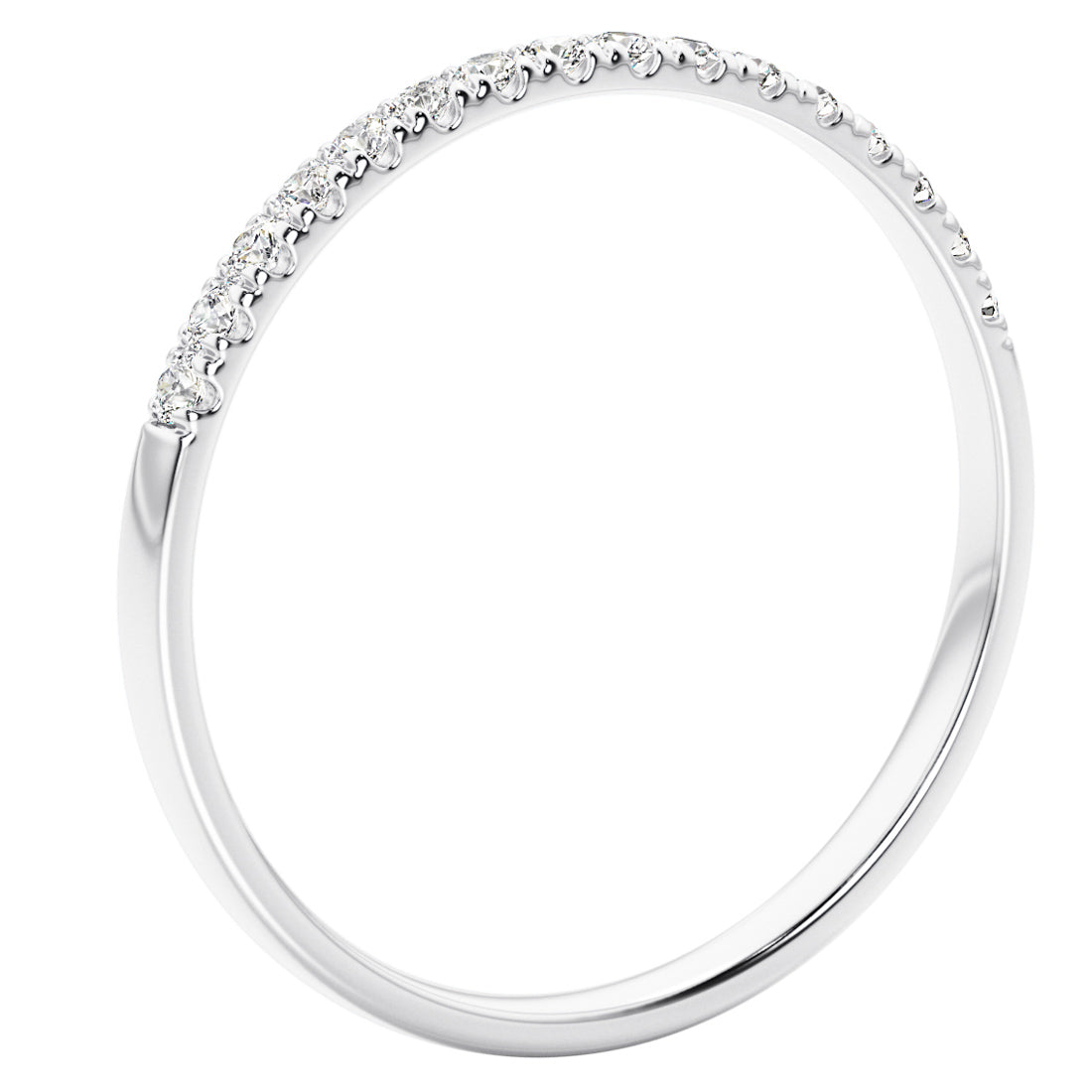 White gold ring with small diamonds on a white background