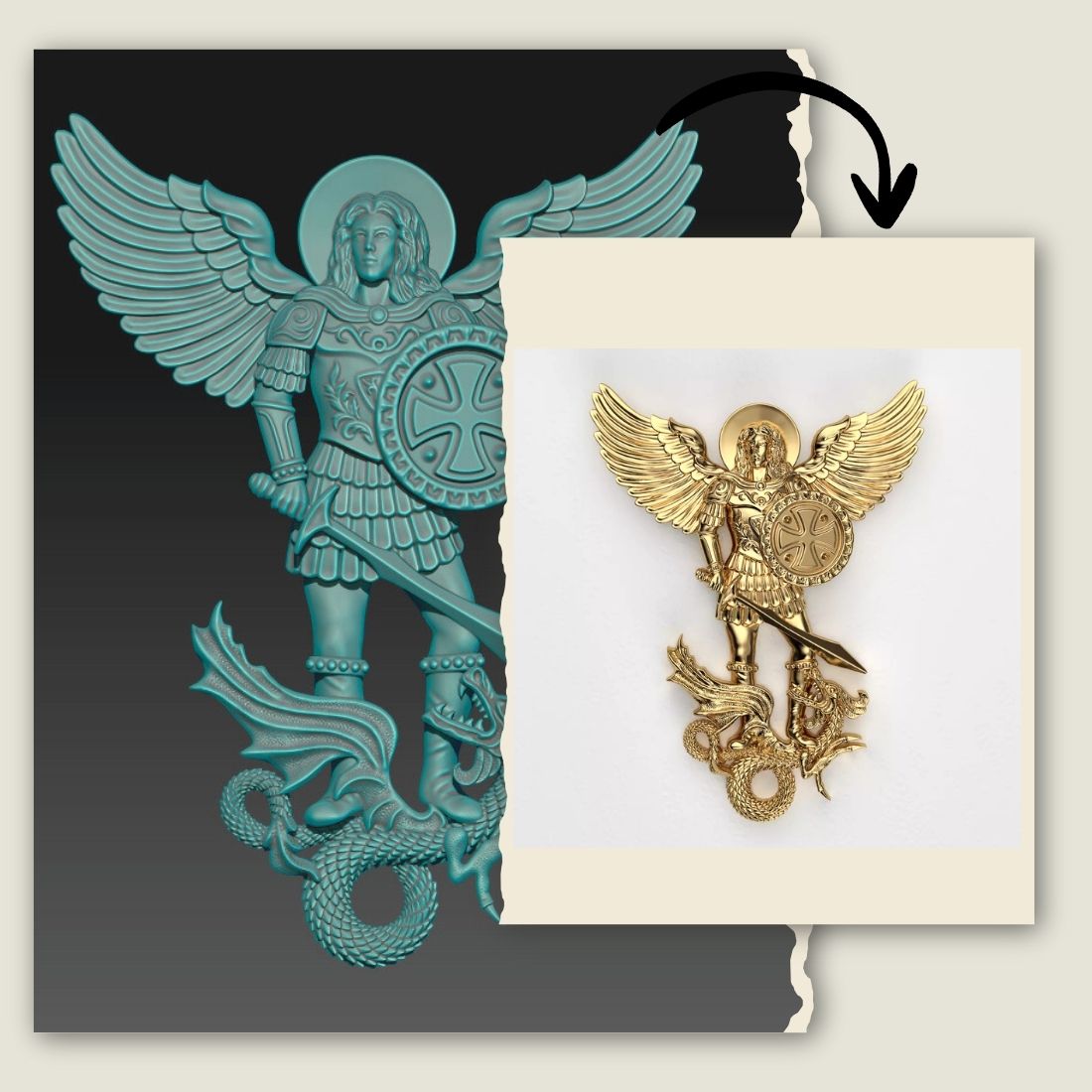 Gold ange pendant in 14k gold