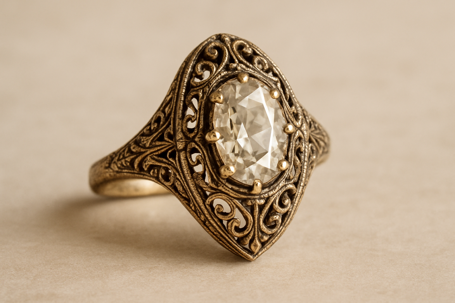 Antique ring featuring an oval diamond, repurposed heirloom jewelry, redesign heirloom jewelry, custom jewelry using original stones