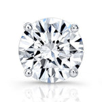Near colorless round diamond single stud earring with four prongs on a white background
