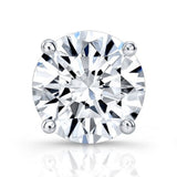 Near colorless round diamond single stud earring with four prongs on a white background