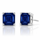 Asscher Cut Blue Sapphire Stud Earrings in 14K Gold