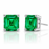 Asscher Cut Colombian Emerald Stud Earrings in 14K Gold