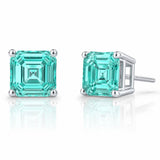 Pair of asscher cut blue green paraiba tourmaline gemstone earrings on white gold setting