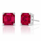 Asscher Cut Ruby Stud Earrings in 14K Gold