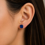 Asscher Cut Blue Sapphire Stud Earrings in 14K Gold
