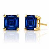 Asscher Cut Blue Sapphire Stud Earrings in 14K Gold