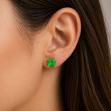 Asscher Cut Colombian Emerald Stud Earrings in 14K Gold