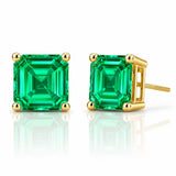 Asscher Cut Colombian Emerald Stud Earrings in 14K Gold