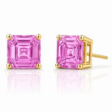Luxury pink sapphire stud earrings featuring Asscher cut pink sapphires in 14k gold by Pel & Co