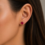 Asscher Cut Ruby Stud Earrings in 14K Gold