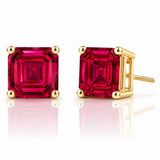 Asscher Cut Ruby Stud Earrings in 14K Gold