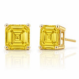 Luxury yellow sapphire stud earrings featuring Asscher cut golden gemstones in 14k gold by Pel & Co
