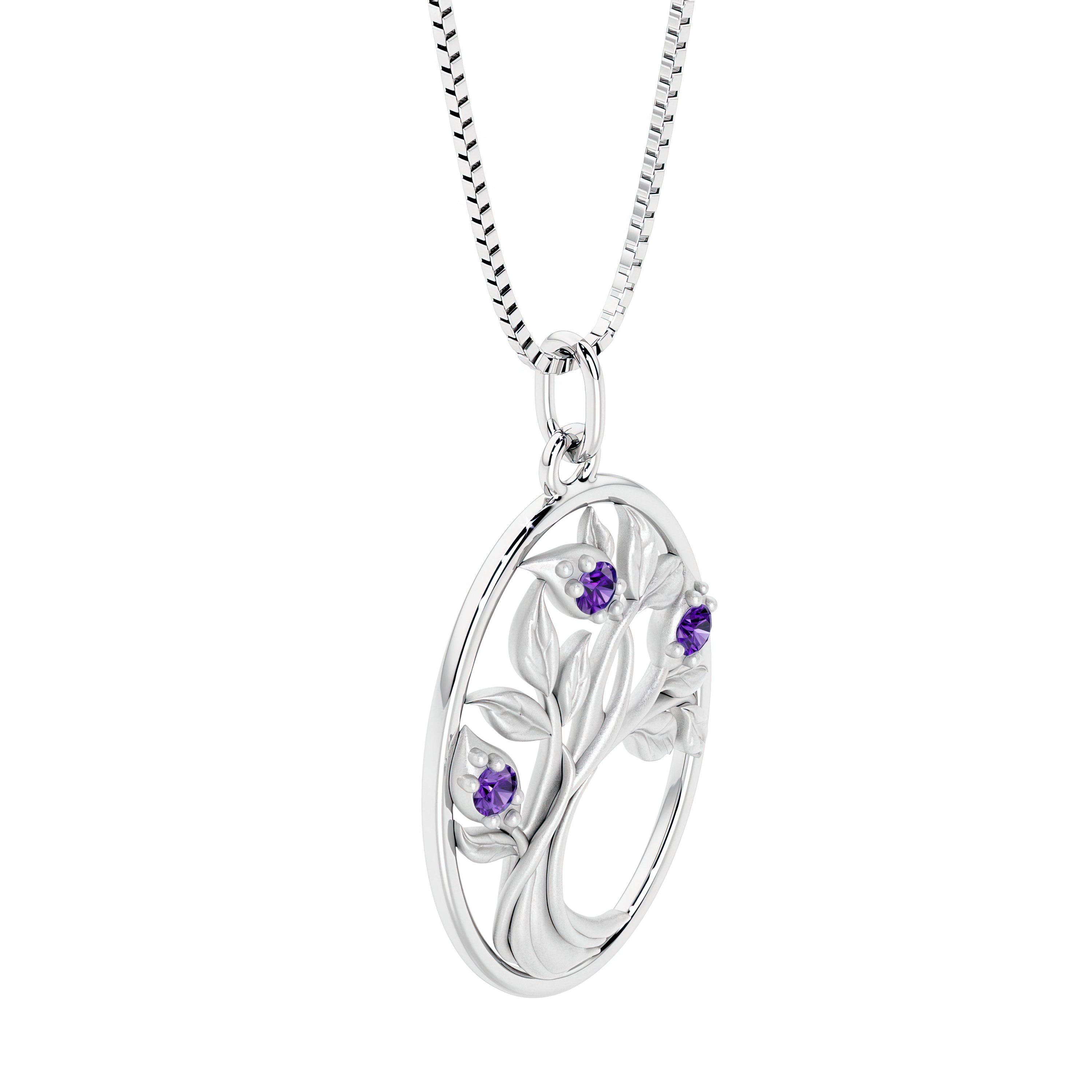 Tree of Life pendant with purple amethyst gemstones