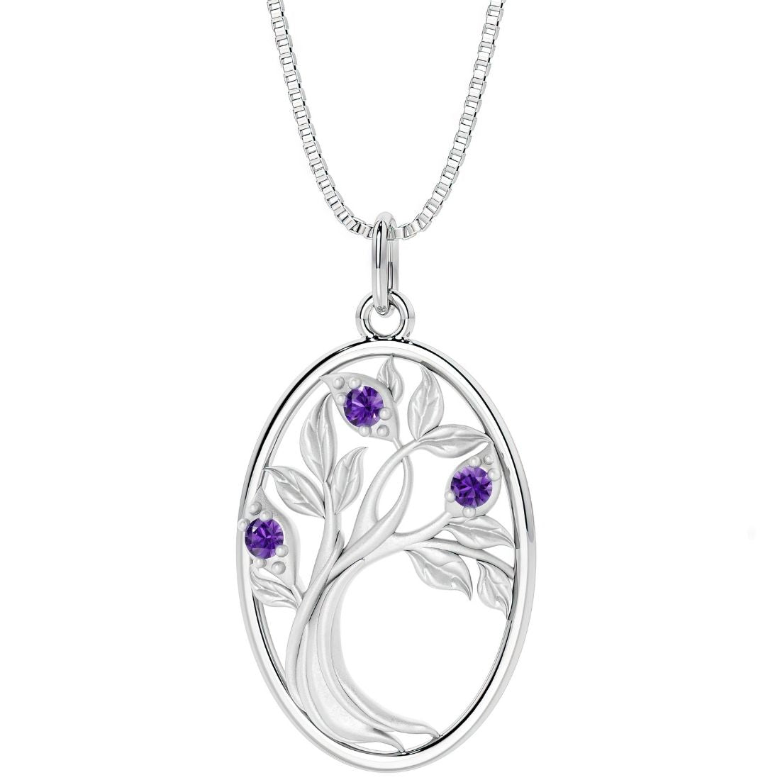 tree of life white gold pendant with purple amethyst 