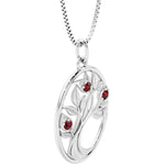 Garnet tree of life necklace oval shape 14k white gold